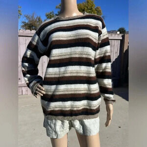 Lise J Silk Blend Crew Neck Women’s Sweater Long Sleeve Striped Pullover Size M